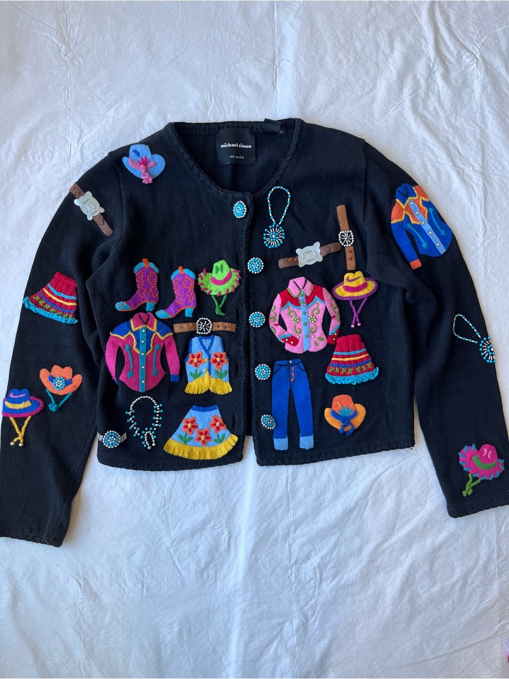 Vintage Michael Simon Cowboy Cowgirl Western Cardigan